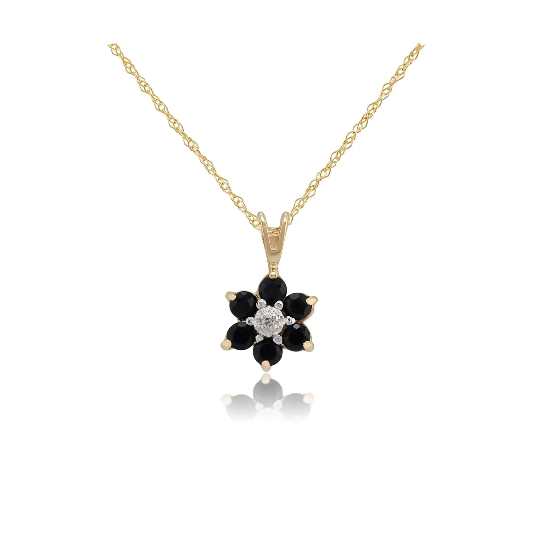 9 karat Gelbes Gold Saphir & Diamant 18zoll Halskette