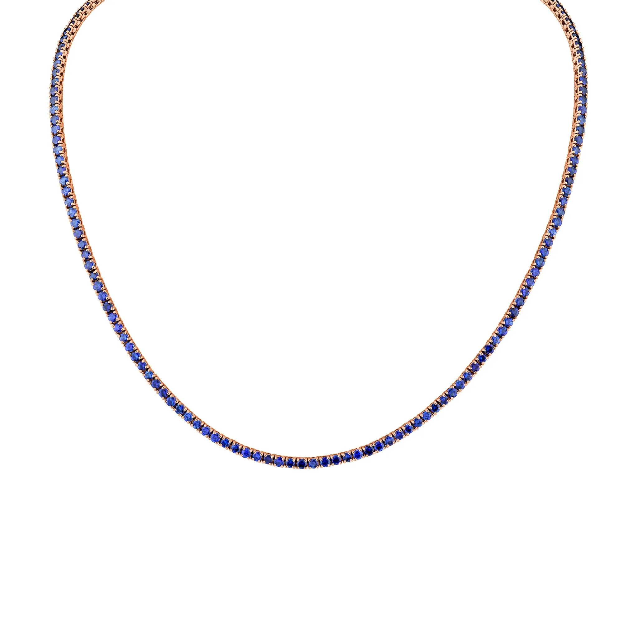 9.06 Carat 18k White Gold Blue Sapphire Straight Line Necklace