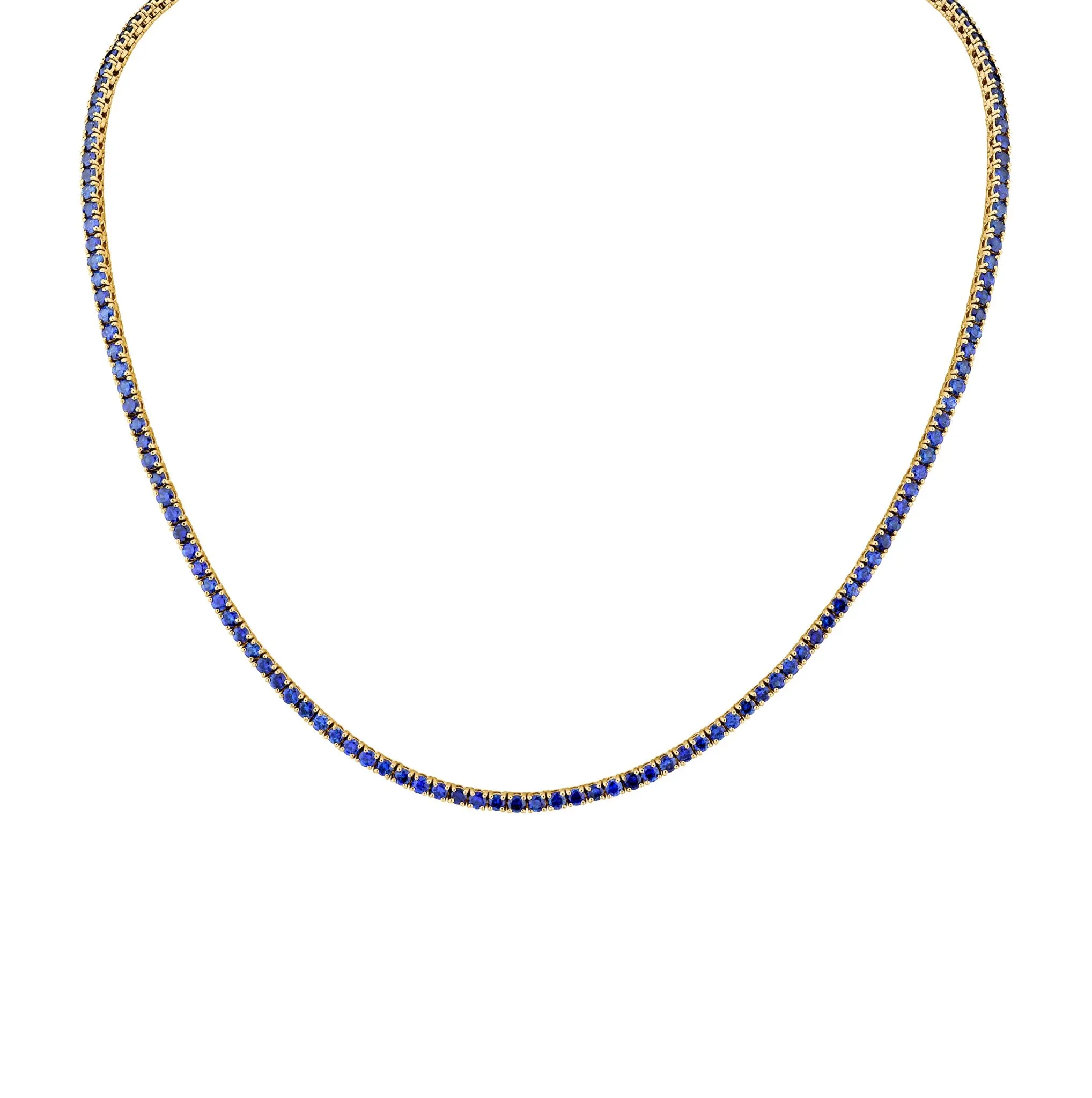 9.06 Carat 18k White Gold Blue Sapphire Straight Line Necklace