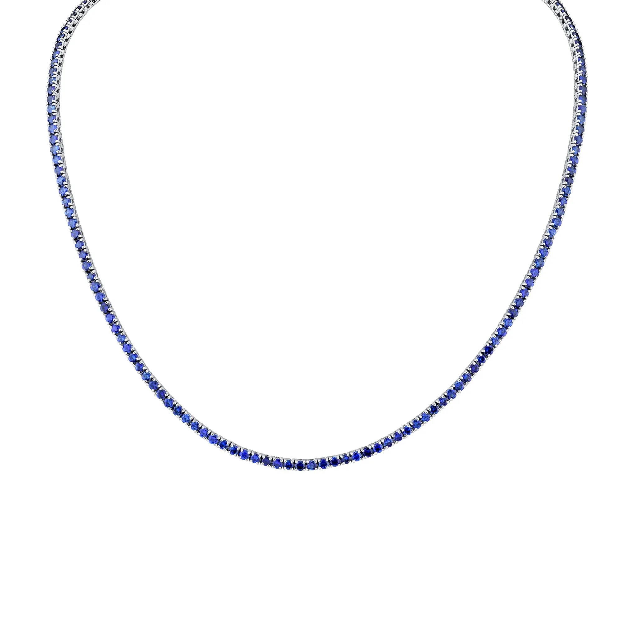 9.06 Carat 18k White Gold Blue Sapphire Straight Line Necklace