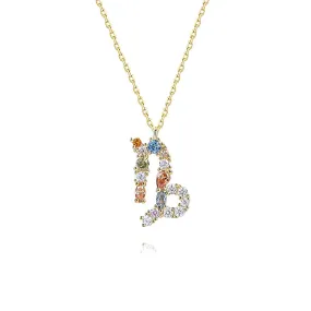 925 Silver Rainbow Sapphire Capricorn Zodiac Charm Necklace