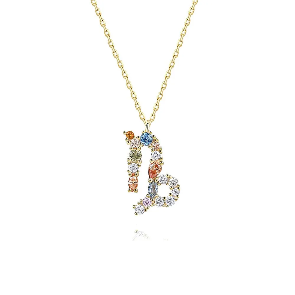925 Silver Rainbow Sapphire Capricorn Zodiac Charm Necklace