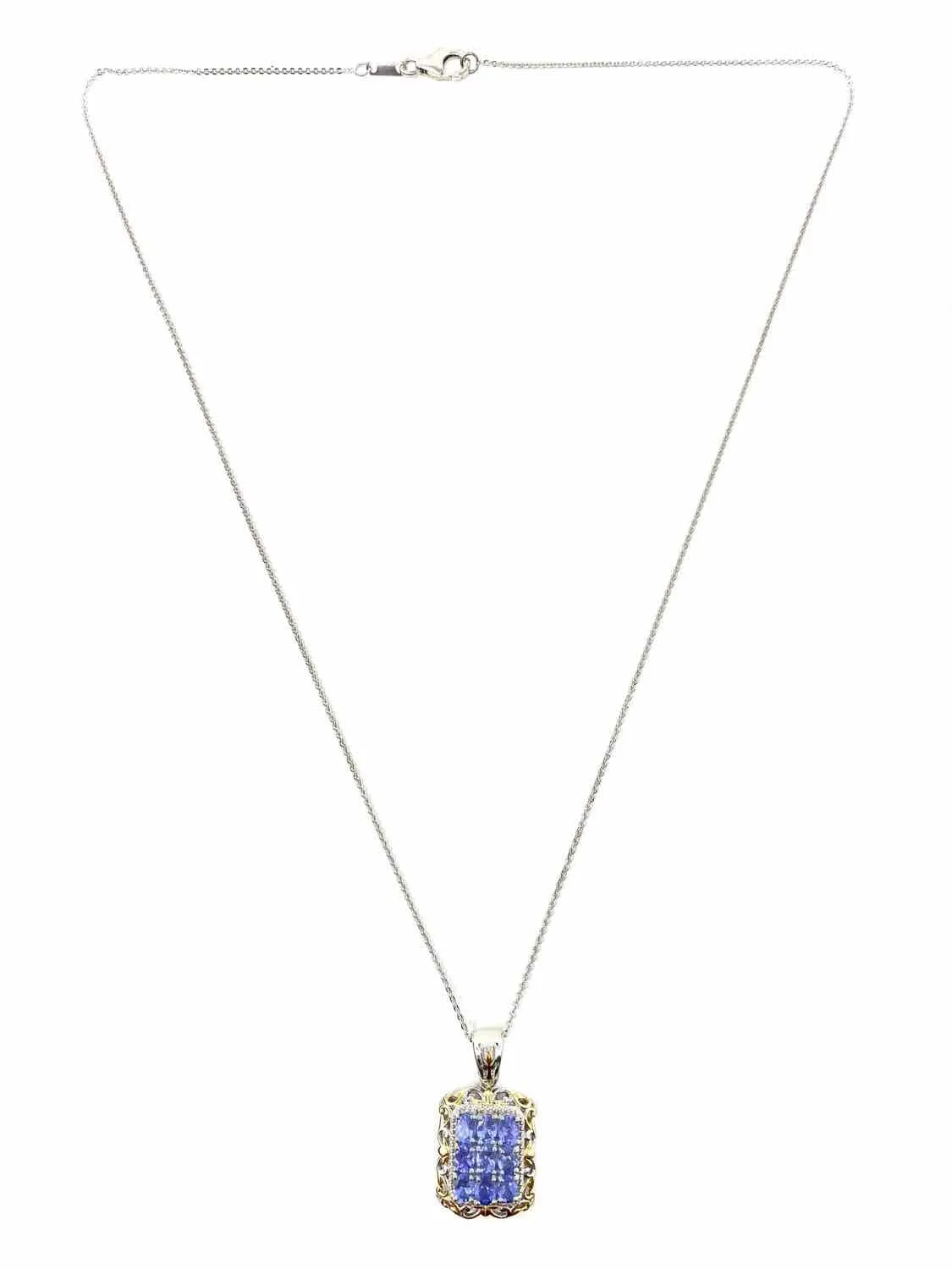 .925 Silver/Gold Square Tanzanite Necklace