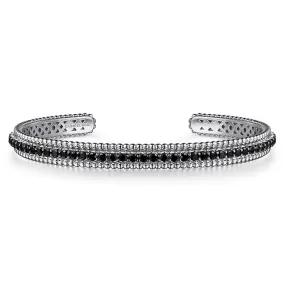 925 Sterling Silver Black Spinel Bujukan Bead Cuff Bracelet