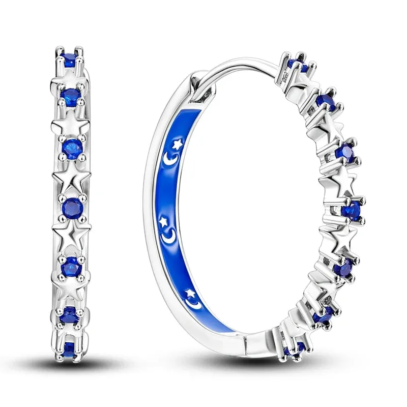 925 Sterling Silver Flower Feather Hoop Earrings Oil Painting Musical Note Earrings Zircon For Women Girl Making Jewelry Gift