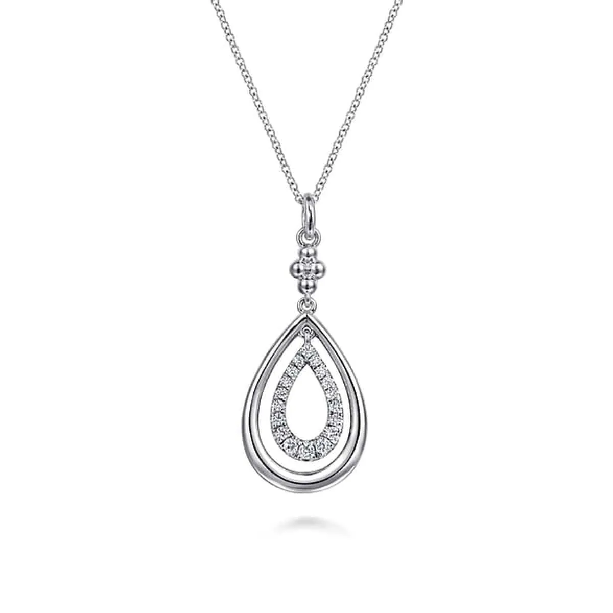 925 Sterling Silver Octagon White Sapphire Bujukan Drop Pendant Necklace
