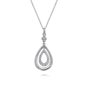 925 Sterling Silver Octagon White Sapphire Bujukan Drop Pendant Necklace