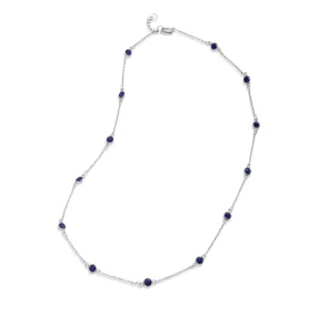 .925 STERLING SILVER RHODIUM PLATE BLUE SAPPHIRE NECKLACE