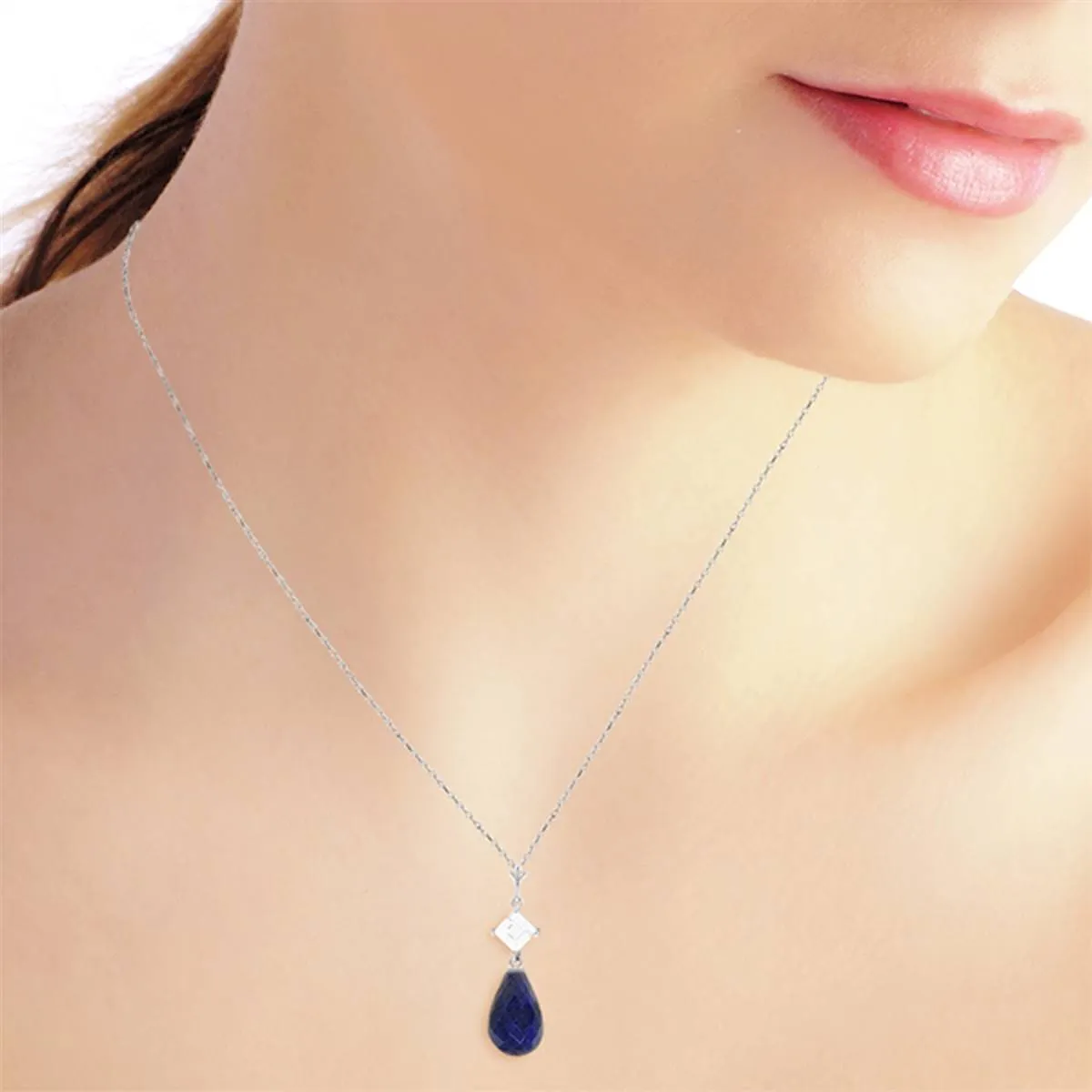 9.3 Carat 14K Solid White Gold Necklace White Topaz Sapphire
