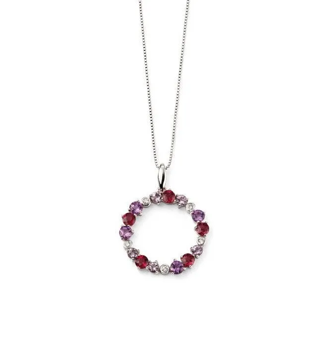 9ct White Gold Diamond Garnet and Amethyst Circle Pendant Only GP2009