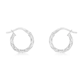 9ct White Gold Silverfilled Fancy Twisted 10mm Hoop Earrings
