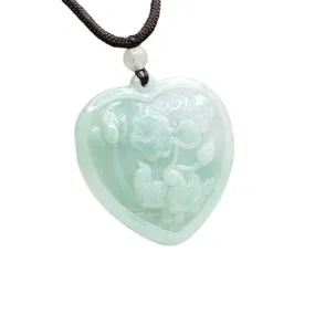 A Necklace Jewelry with Love Pendant Made of Natural Burma A Jade