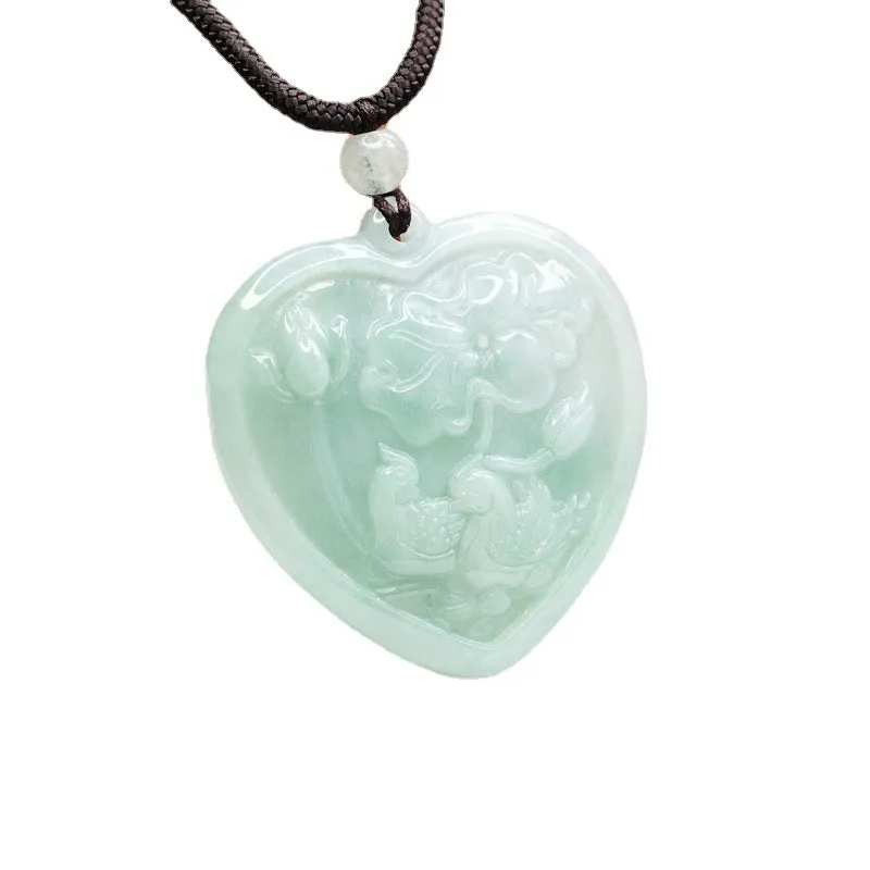 A Necklace Jewelry with Love Pendant Made of Natural Burma A Jade