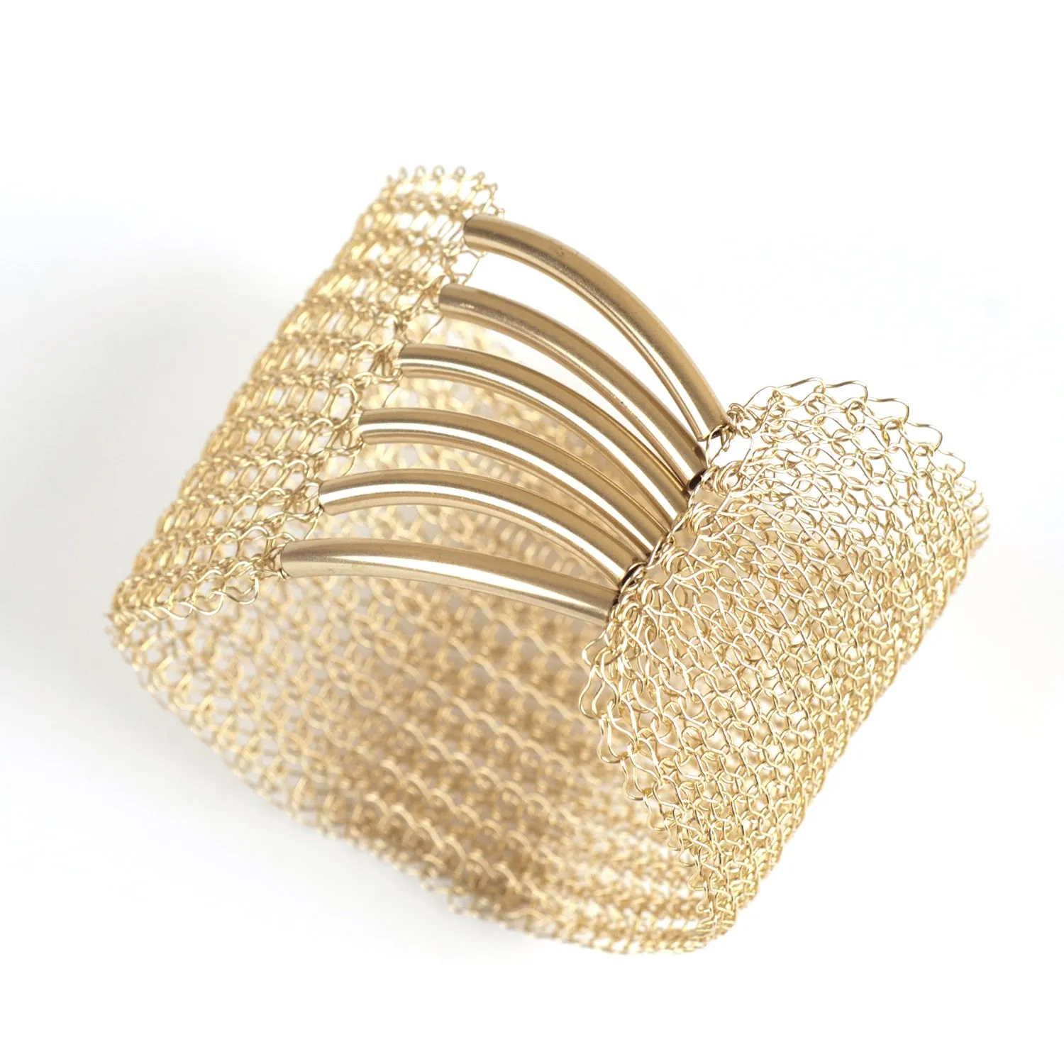 A Symmetric Gold Cuff Bracelet, Gold Mesh Bracelet