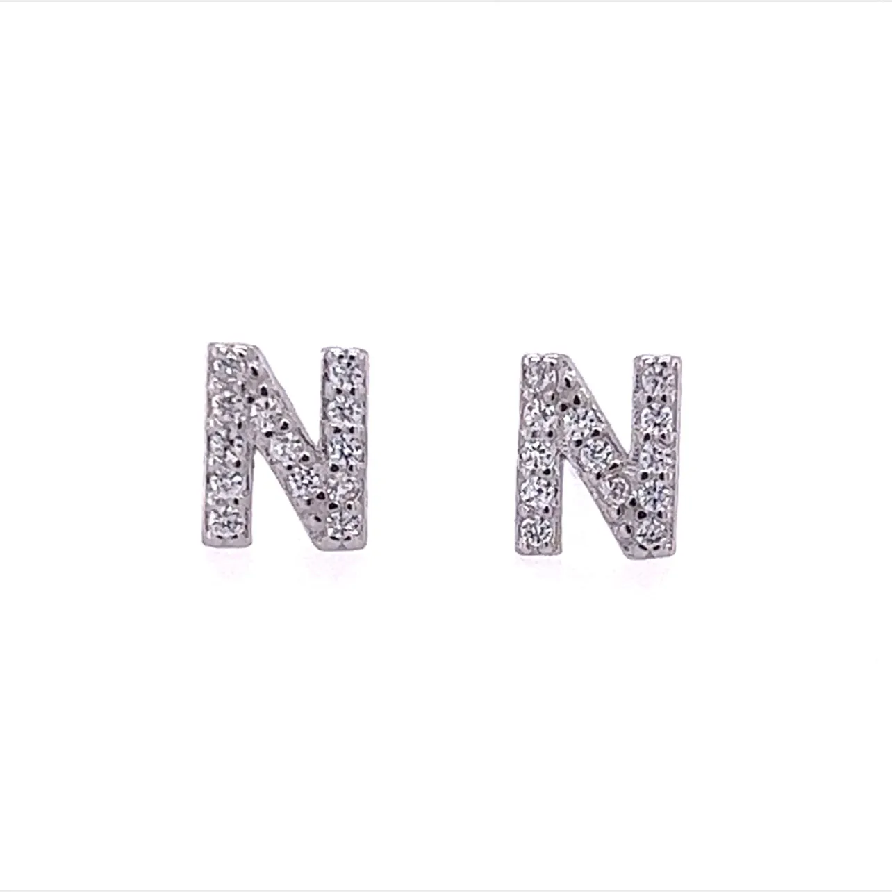A416 Letter N CZ Post Earrings