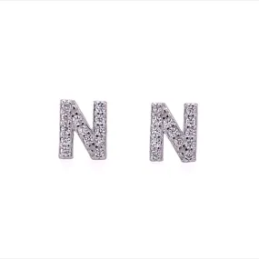 A416 Letter N CZ Post Earrings