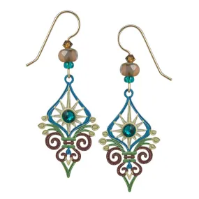 Adajio Sunburst Art Deco-Style Pierced Earrings in Brown, Teal, & Tan