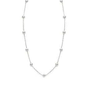 Akoya Cultured Pearl Station Necklace - 18K White Gold