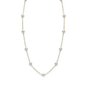 Akoya Cultured Pearl Station Necklace - 18K Yellow Gold