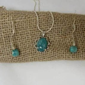 Amazonite Pendant On Silver Chain Necklace & Matching  Earrings