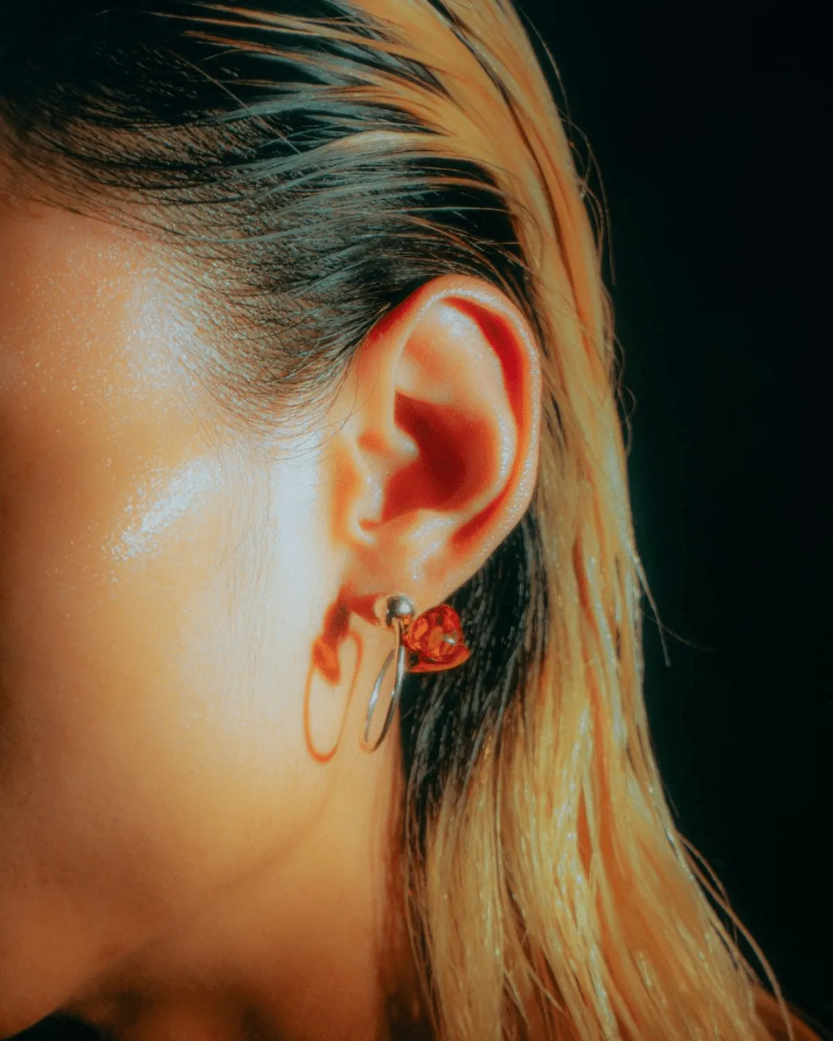 Amber Orb: Dark Large Silver Hoops