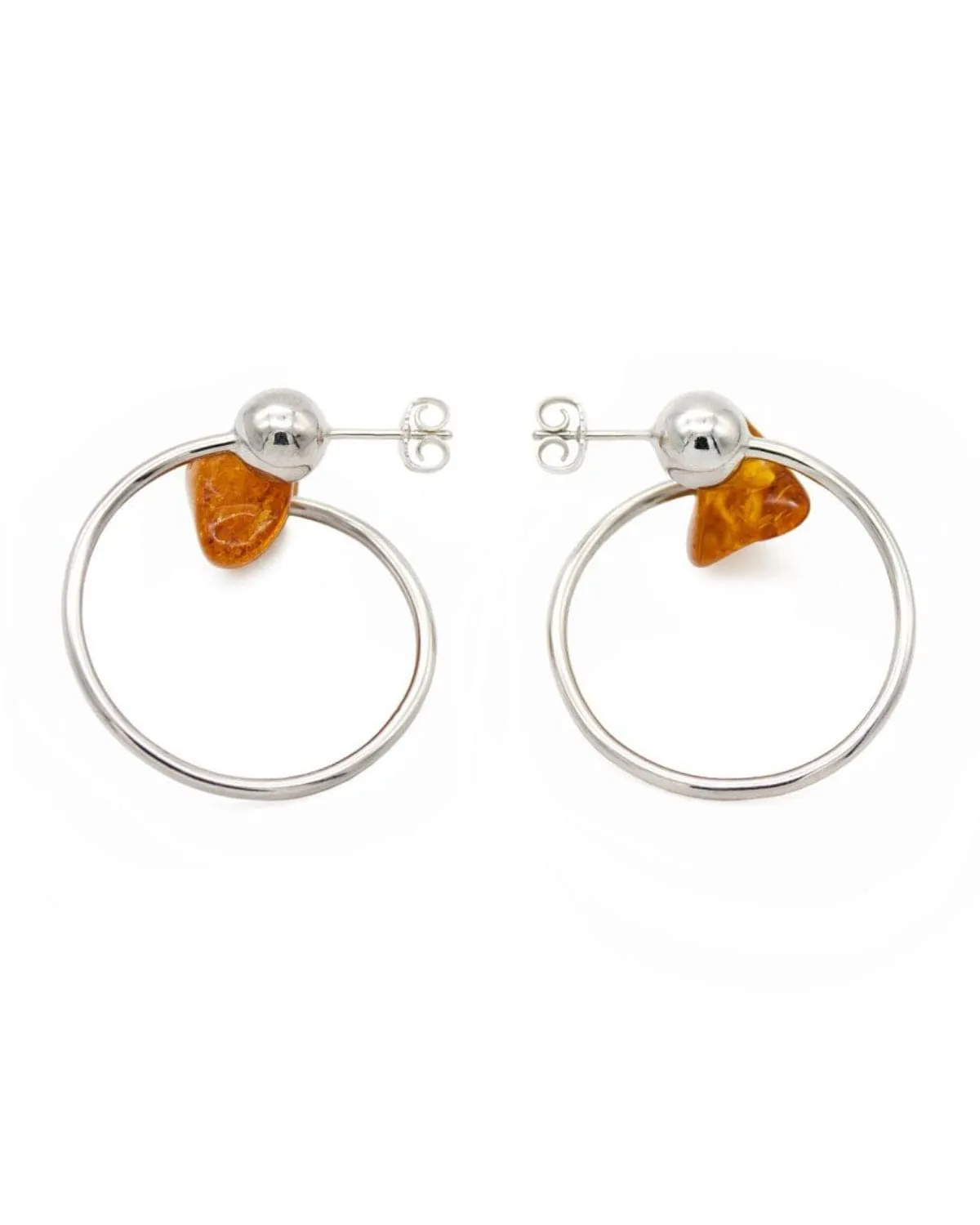 Amber Orb: Dark Large Silver Hoops