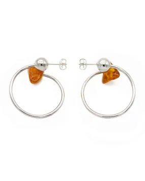 Amber Orb: Dark Large Silver Hoops