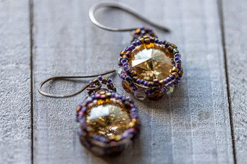 Amber Woven Crystal & Sterling Silver Earrings