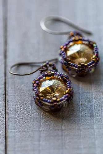 Amber Woven Crystal & Sterling Silver Earrings