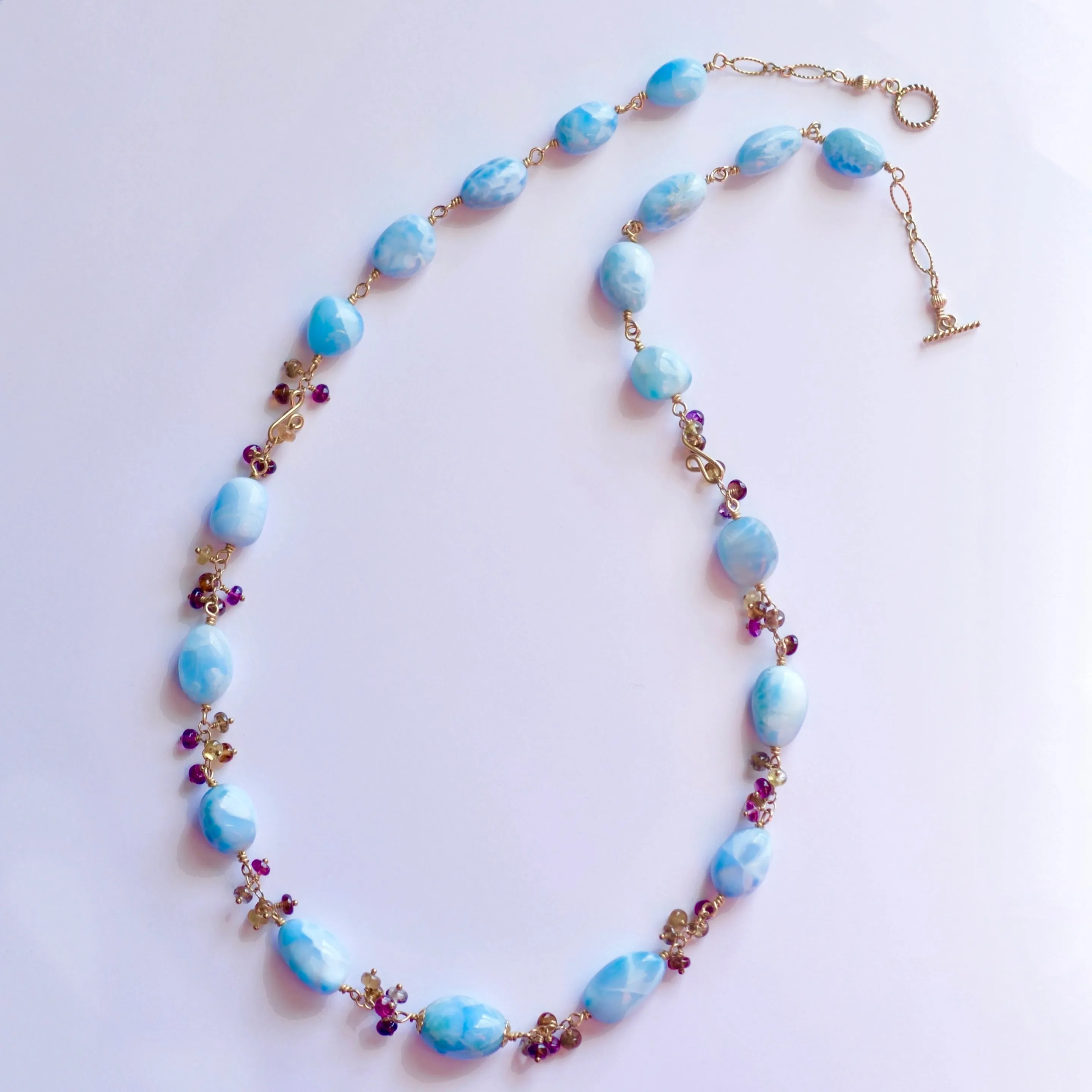 Anastasia - Larimar and Sapphires, 14k Gold Filled Necklace
