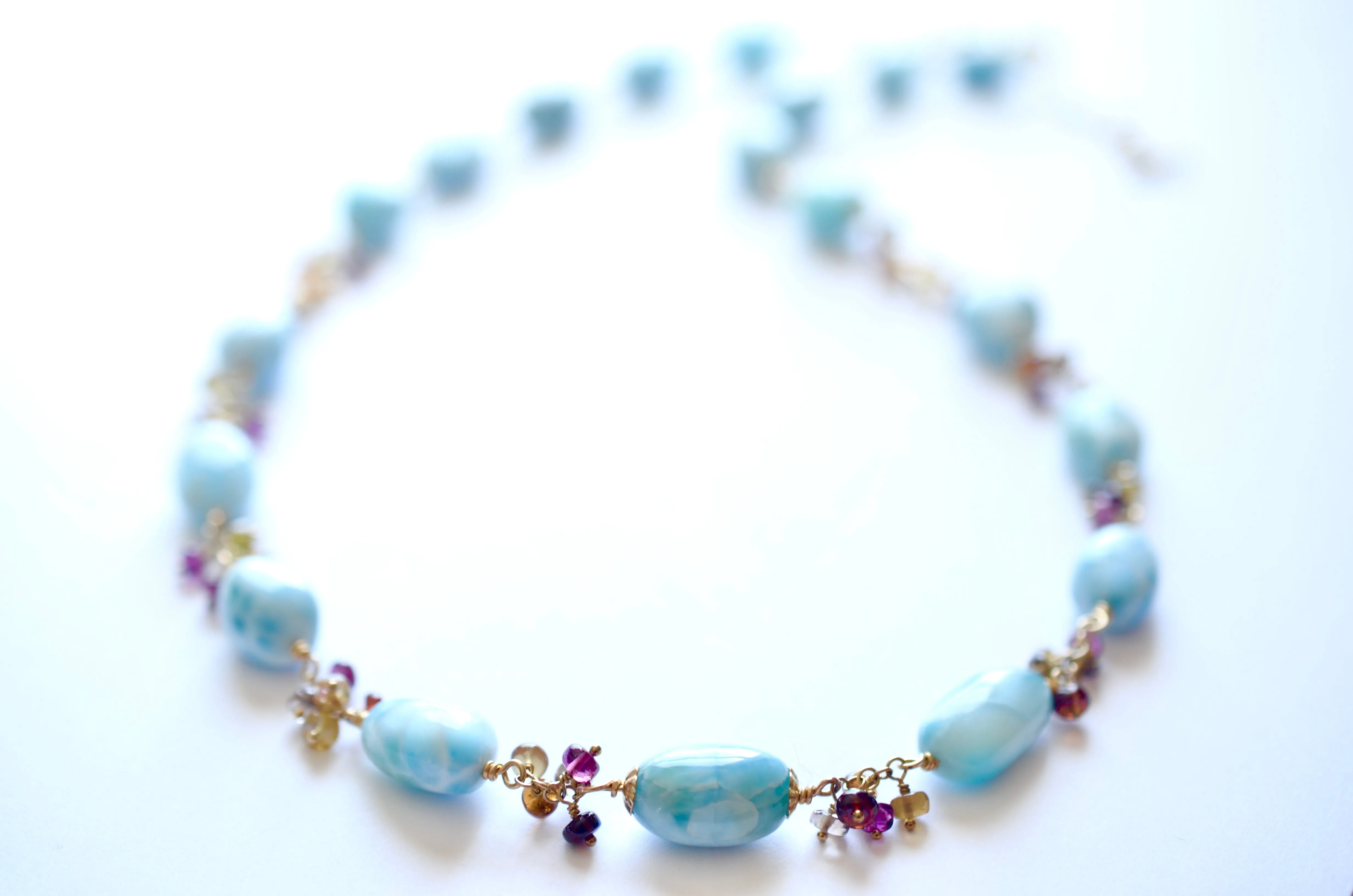 Anastasia - Larimar and Sapphires, 14k Gold Filled Necklace