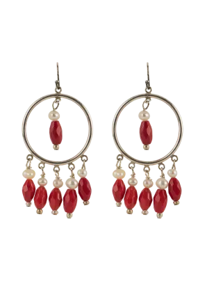 Ann Vlach Faceted Coral & Pearl Chandelier Earrings