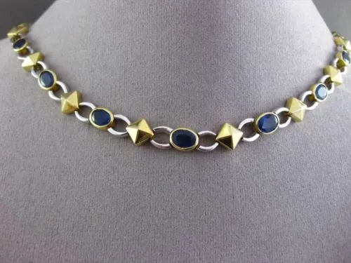 ANTIQUE 12.36CTW AAA SAPPHIRE 18KT WHITE & YELOW GOLD OVAL ETERNITY NECKLACE