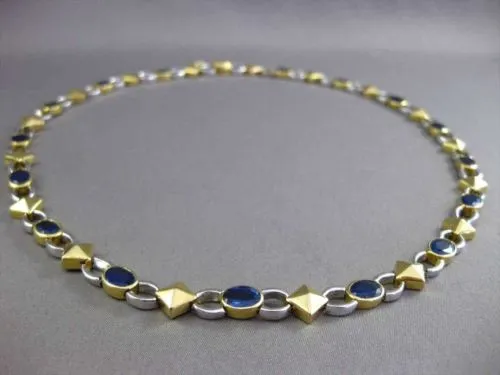 ANTIQUE 12.36CTW AAA SAPPHIRE 18KT WHITE & YELOW GOLD OVAL ETERNITY NECKLACE