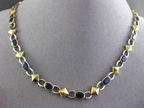 ANTIQUE 12.36CTW AAA SAPPHIRE 18KT WHITE & YELOW GOLD OVAL ETERNITY NECKLACE