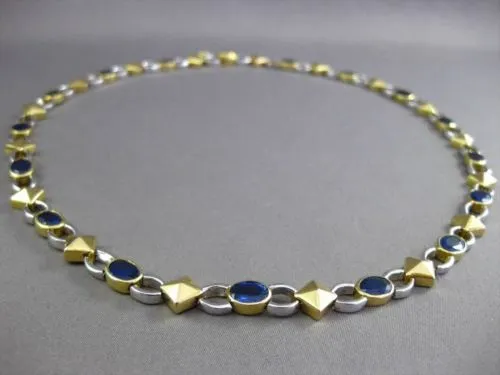 ANTIQUE 12.36CTW AAA SAPPHIRE 18KT WHITE & YELOW GOLD OVAL ETERNITY NECKLACE