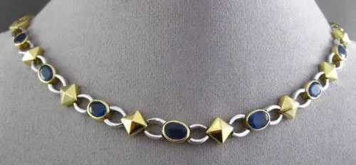 ANTIQUE 12.36CTW AAA SAPPHIRE 18KT WHITE & YELOW GOLD OVAL ETERNITY NECKLACE
