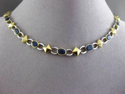 ANTIQUE 12.36CTW AAA SAPPHIRE 18KT WHITE & YELOW GOLD OVAL ETERNITY NECKLACE