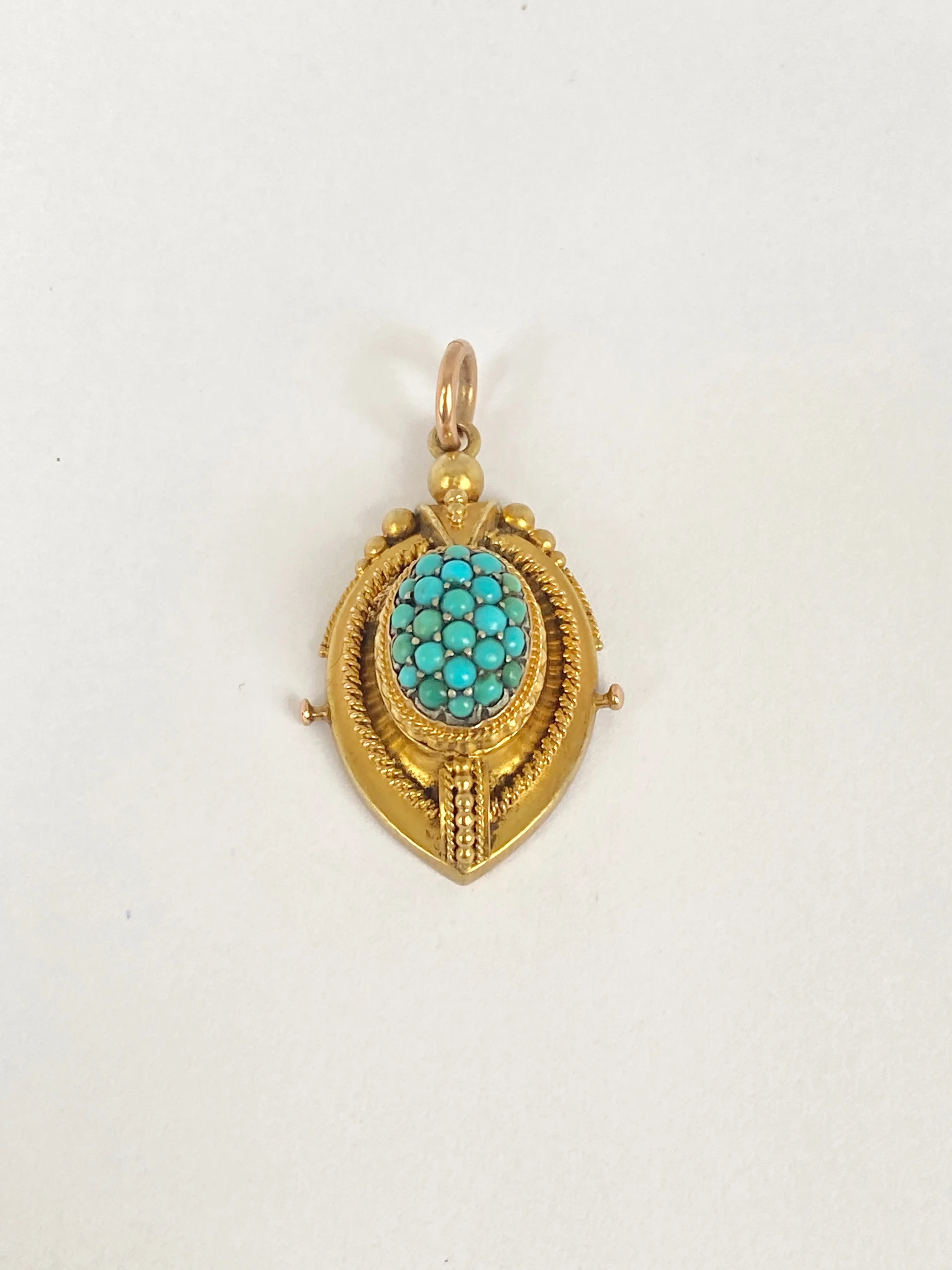 Antique, 15ct Gold, Etruscan Revival Turquoise Pendant