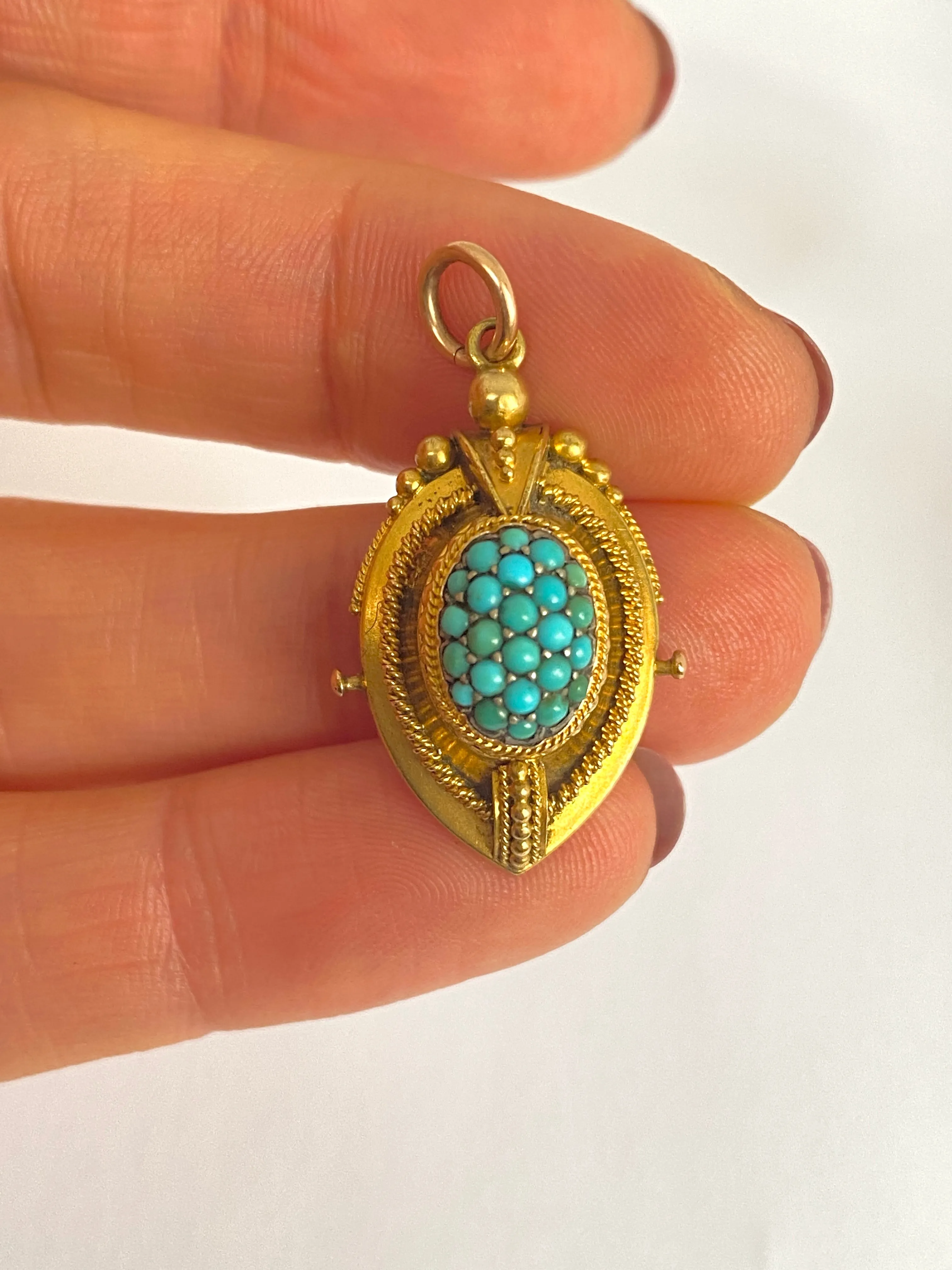 Antique, 15ct Gold, Etruscan Revival Turquoise Pendant