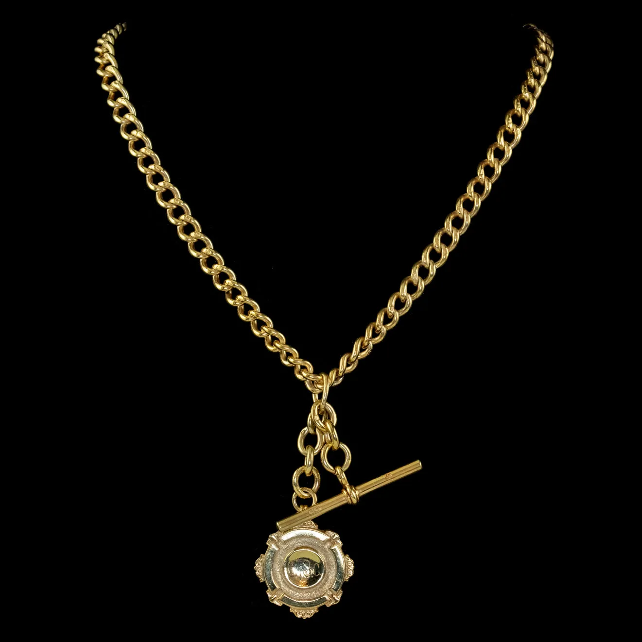 Antique Art Deco Albert Chain Necklace Sterling Silver 18ct Gold Gilt Dated 1920
