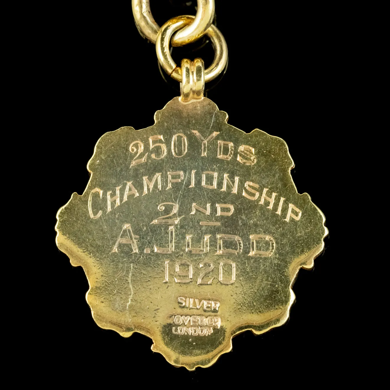 Antique Art Deco Albert Chain Necklace Sterling Silver 18ct Gold Gilt Dated 1920