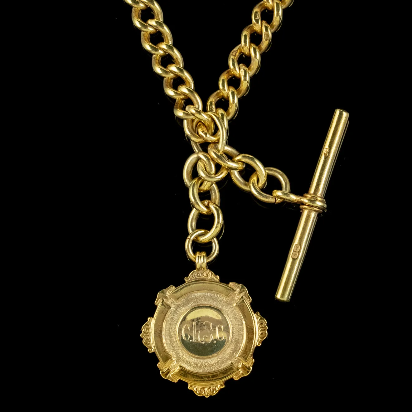 Antique Art Deco Albert Chain Necklace Sterling Silver 18ct Gold Gilt Dated 1920