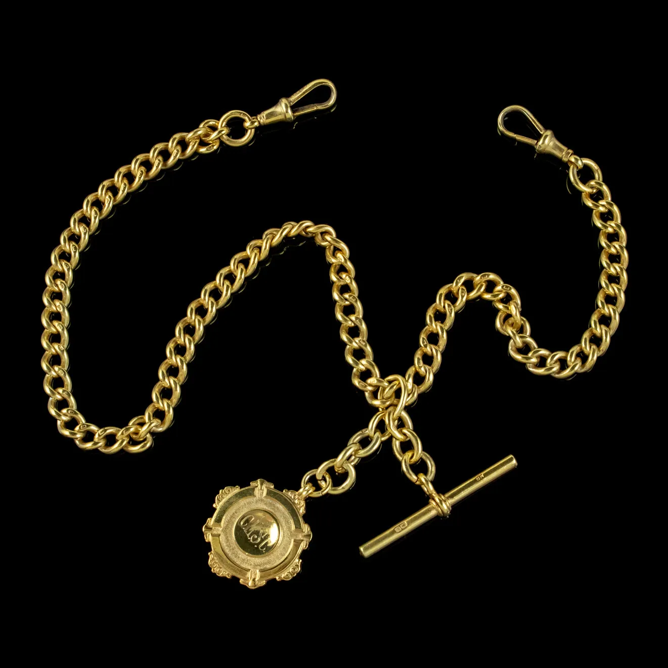 Antique Art Deco Albert Chain Necklace Sterling Silver 18ct Gold Gilt Dated 1920