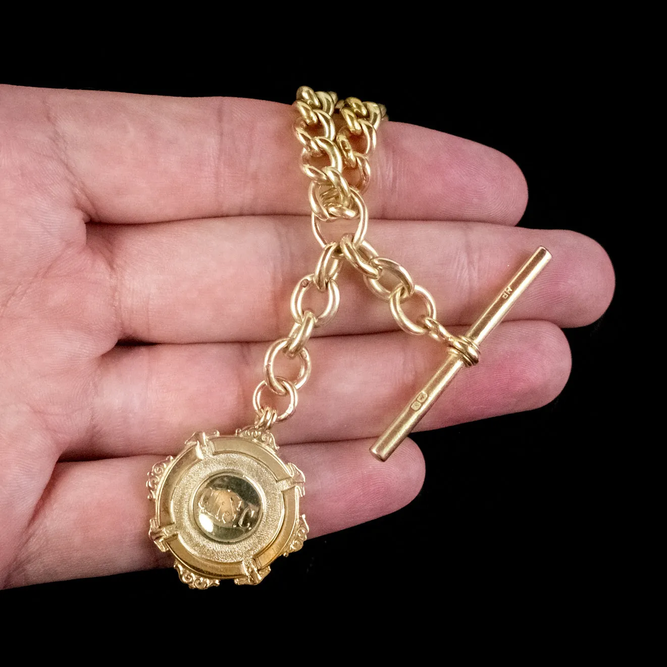 Antique Art Deco Albert Chain Necklace Sterling Silver 18ct Gold Gilt Dated 1920