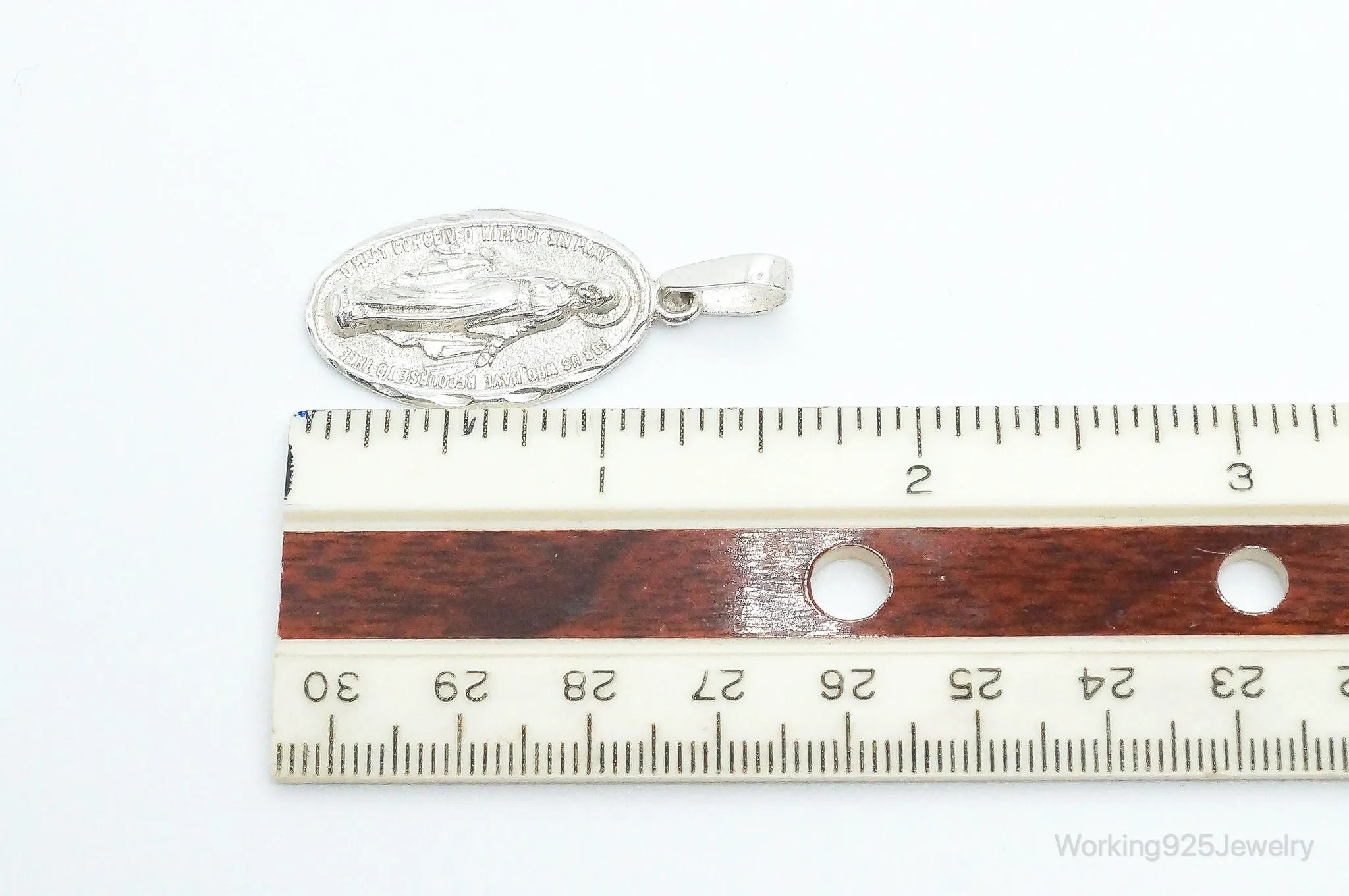 Antique Mary Pray For Us Sterling Silver Pendant Charm