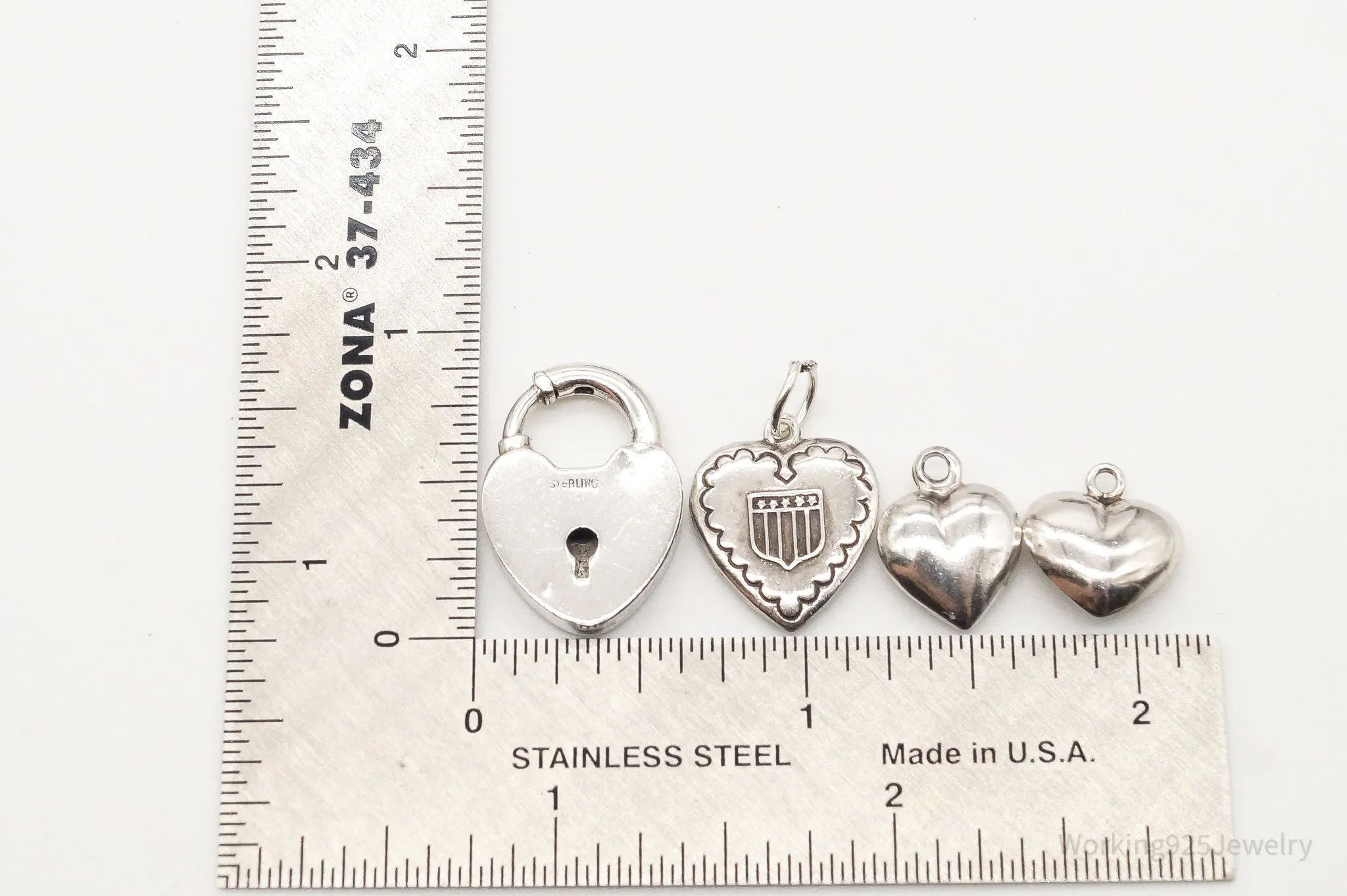 Antique Puffy Hearts Sterling Silver Charms Set Lot