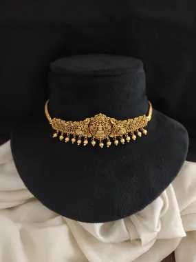 Antique Simple Lakshmi Choker Set with Matching Studs – Nakshi Work & Zircon Stones
