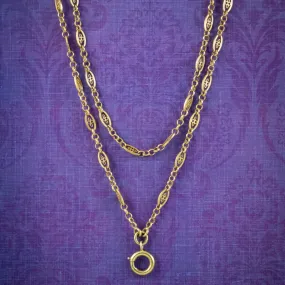 Antique Victorian French Guard Chain Necklace 18ct Gold Circa 1900