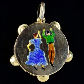 Antique Victorian Tambourine Pendant Enamel 18Ct Gold Circa 1890